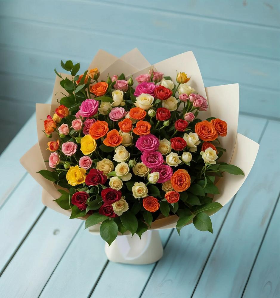 Букет Микс из разноцветных кустовых роз в Грозном