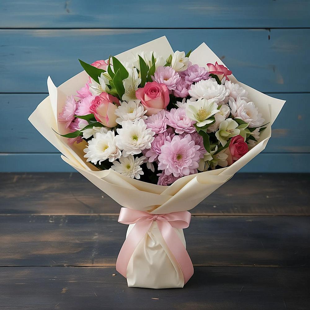 Букет цветов из: Хризантемы, Альстромерии и Розы в Грозном